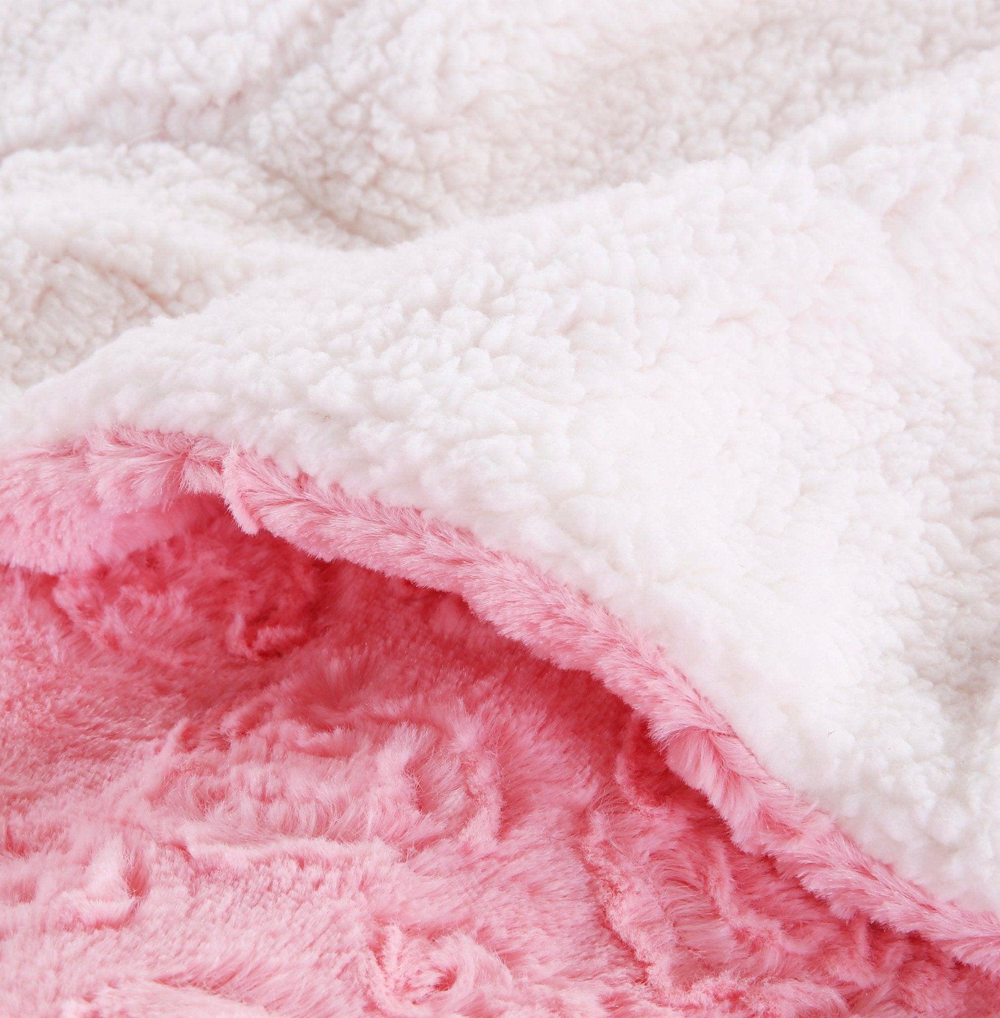 Pink Rose Buds Sherpa Fur Throw Blanket
