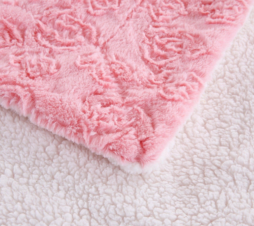 Pink Rose Buds Sherpa Fur Throw Blanket