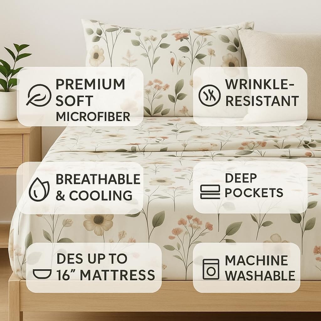 Enchanted Meadow Floral Microfiber Sheet Set
